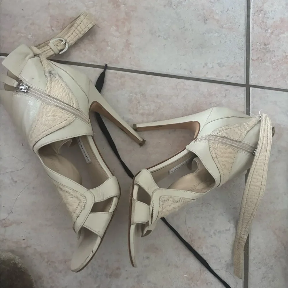 Camilla Skovgaard calf buckle dress shoes High Heel Sandals tribal fur open toe